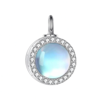 wholesale 925 Sterling Silver Black Onyx & Cubic Zirconia Round Cremation Keepsake Pendant Necklace with Funnel and Fill Tool-Moonstone Without Chain