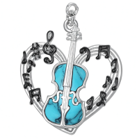 wholesale 925 Sterling Silver Turquoise Heart Violin Musical Notes Pendant Necklace-A-Violin Turquoise Necklace Without Chain