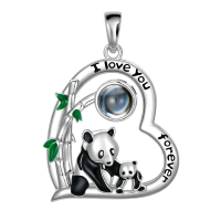 wholesale 925 Sterling Silver Panda Heart Necklace Wholesale With Bamboo Engraved I Love You Forever-C-Panda-C-Panda+Photo-C-Panda+Photo Fill Without Chain