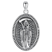 wholesale 925 Sterling Silver Santa Muerte Grim Reaper Pendant Necklace  Gothic Jewelry for Men-B-Santa Muerte Without Chain