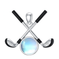 wholesale 925 Sterling Silver Crossed Golf Clubs Necklace Wholesale With Moonstone-01-Golf Without Chain