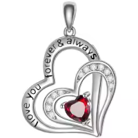 wholesale 925 Sterling Silver CZ Heart Birthstone Necklace for Women Anniversary Gift-chain Without Chain