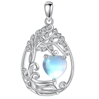 wholesale 925 Sterling Silver Heart Pendant Necklace Wholesale Gold Plated-06-Jun-Moonstone Without Chain