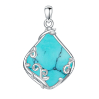 wholesale 925 Sterling Silver Black Enamel Teardrop Necklace Wholesale With Vine Detailing-Turquoise Without Chain
