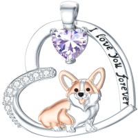 wholesale 925 Sterling Silver Corgi Love Forever Pendant Necklace-2-06-June Without Chain