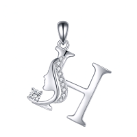 wholesale 925 Sterling Silver Alphabet A Z Initial Letter Pendant Necklace for Women Jewelry Gifts-H Without Chain