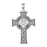 wholesale 925 Sterling Silver Celtic Cross Pendant Necklace for Men with 2.5mm 22 +2  Rolo Chain-D-style Without Chain
