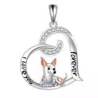 wholesale 925 Sterling Silver Crystal Dog Heart Pendant Necklace for Women - Pet Lovers' s-Chihuahua Dog Without Chain