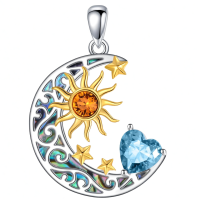 wholesale 925 Sterling Silver Crescent Moon Pendant Necklace Wholesale With Heart And Sun Design-Sun Moon Star-Mar. Without Chain