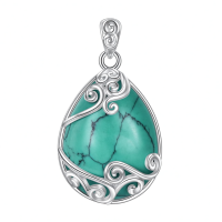wholesale 925 Sterling Silver Filigree Teardrop Pendant Necklace for Women-Q-Turquoise Without Chain