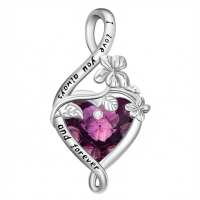 wholesale 925 Sterling Silver Heart Pendant Necklace Wholesale With Purple Gemstone-February-Violet Without Chain