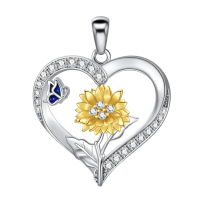 wholesale 925 Sterling Silver Heart Pendant With Gold Flower And Blue Butterfly-Butterfly-3 Without Chain
