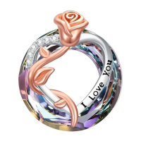 wholesale 925 Sterling Silver Rose Pendant Necklace With I Love You Engraving-Rose with Heart Without Chain