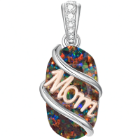 wholesale 925 Sterling Silver Mom Pendant Necklace Wholesale With Zircon Accent And Engraved Mom Script-Mom-Black Opal Without Chain