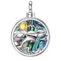 wholesale 925 Sterling Silver Dolphin & Ocean Waves Abalone Shell Cremation Pendant Necklace-06-Dolphin Without Chain