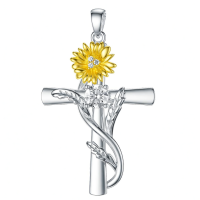 wholesale 925 Sterling Silver Cross Pendant With Red Gemstone And Lily Design-4-April-Daisy Without Chain