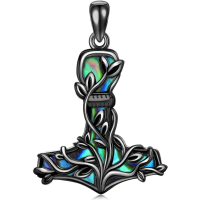 wholesale 925 Sterling Silver Thor Hammer Pendant Necklace Abalone Shell Tree Of Life Gun Black Plated-black Without Chain