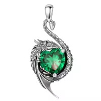 wholesale 925 Sterling Silver Birthstone Dragon Heart Pendant Necklace-May Without Chain