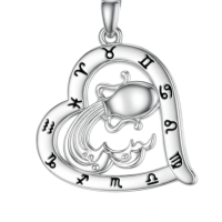 wholesale 925 Sterling Silver Zodiac Necklace with 12 Constellations Horoscope Heart Pendant for Women-01-Aquarius Necklace(01.20-02.18)-01-Aquarius Necklace(01.20-02.18) Without Chain