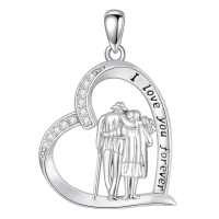 wholesale 925 Sterling Silver Heart Pendant with Love Message and Figures Necklaces for Mothers Fathers Daughters Brothers Birthdays Graduations Gift Ideas-Grandparents Without Chain