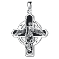 wholesale 925 Sterling Silver St Michael Cross Necklace-A04. St michael (Black Onyx) Without Chain
