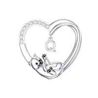 wholesale 925 Sterling Silver Stone Cat Heart Necklace w Initial 26 Alphabets Gift-Q Without Chain