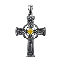 wholesale 925 Sterling Silver Garnet Celtic Cross Necklace for Men 22 +2 Chain-Black-November Without Chain