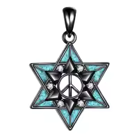 wholesale 925 Sterling Silver Turquoise Eye Star of David Pendant Necklaces for Women Men Judaica Gift 24 Chain-Peace Sign Without Chain
