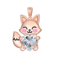 wholesale 925 Sterling Silver Birthstone Cute Fox Heart Pendant Necklace for Women-April Without Chain