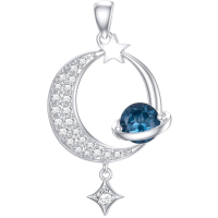 wholesale 925 Sterling Silver Labradorite Blue Topaz Saturn Pendant Necklace for Women-02-Blue Topaz Without Chain