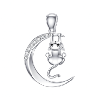 wholesale Cute Moon Cat Pendant In 925 Sterling Silver With Crystal Accents-Cat-style 3 Without Chain