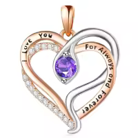 wholesale 925 Sterling Silver Snake Pendant Necklace with Birthstone for Women-02 Feb - Amethyst Without Chain