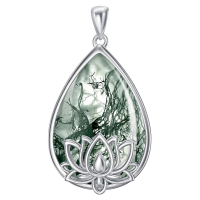 wholesale 925 Sterling Silver Lotus Flower Green Moss Agate Teardrop Cremation Keepsake Pendant Necklace with Funnel and Fill Tool Set-21-Lotus-Moss Agate Crystal Without Chain