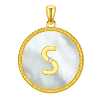 wholesale Gold 925 Sterling Silver Mother of Pearl Initial S Pendant Necklace for Women-Letter S Without Chain