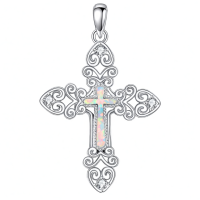 wholesale 925 Sterling Silver Opal Cross Pendant-Filigree Necklace Without Chain