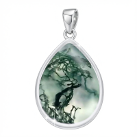 wholesale 925 Sterling Silver Teardrop Shape Green Moss Agate & Black Onyx Cremation Keepsake Jewelry Box Pendant Necklace for Ashes Memorial Gift-Moss Agate Without Chain