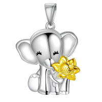 wholesale 925 Sterling Silver Elephant with Gold Flower Charm Pendant Necklace for Women-A-Elephant Holding Sunflower Without Chain