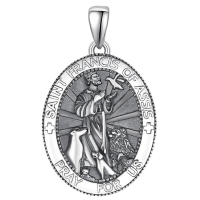 wholesale 925 Sterling Silver Patron Saint Medal Amulet Necklace for Men 2 5mm 22 +2 Chain-A29-Saint Francis of Assisi Without Chain