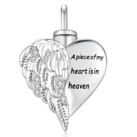 wholesale 925 Sterling Silver Angel Wing Heart Cremation Jewelry Keepsake Urn Necklace with Funnel and Fill Kit-Zircon Wing Without Chain