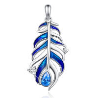 wholesale 925 Sterling Silver Blue Opal Feather Pendant Necklace - Native American Style Gemstone Jewelry for Women Gifts-Lady Without Chain