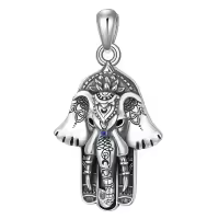wholesale 925 Sterling Silver Elephant Hand Pendant Necklace Wholesale for Women Men Protection Lucky Charm s-Hamsa Elephant Necklace Without Chain