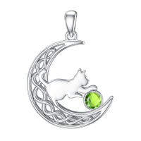 wholesale 925 Sterling Silver Cat And Moon Necklace Wholesale With Ruby Charm-August Without Chain