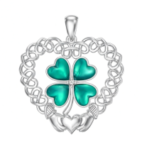 wholesale 925 Sterling Silver Celtic Knot Green Clovers Pendant Necklace Luck Charm Jewelry for Women Girls Gifts-Claddagh Clover Without Chain