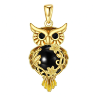 wholesale 925 Sterling Silver Black Onyx Filigree Owl Pendant Necklace for Women-Black onyx owl necklace Without Chain