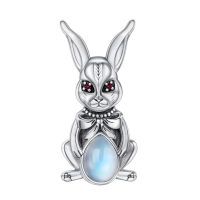 wholesale 925 Sterling Silver Rabbit Pendant Necklace Wholesale With Rainbow Moonstone Eyes-23-Moonstone Bunny Without Chain