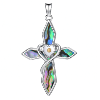 wholesale 925 Sterling Silver Abalone Shell Heart Cross Tree of Life Star of David Compass Pendant Necklace-Cross Without Chain