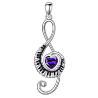 wholesale 925 Sterling Silver Music Note Heart Pendant Necklace-09-September Without Chain