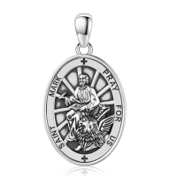 wholesale 925 Sterling Silver St Mark the Evangelist Medal Prayer for Us Pendant Necklace-35a-St Mark-35a-St Mark Without Chain