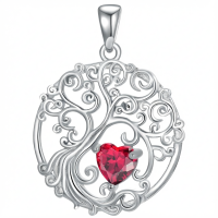 wholesale 925 Sterling Silver Heart Moonstone Tree Of Life Pendant Necklace-07-Jul-Ruby Without Chain