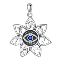 wholesale 925 Sterling Silver Lotus Charm Pendant With Blue Eye-Evil Eye Without Chain